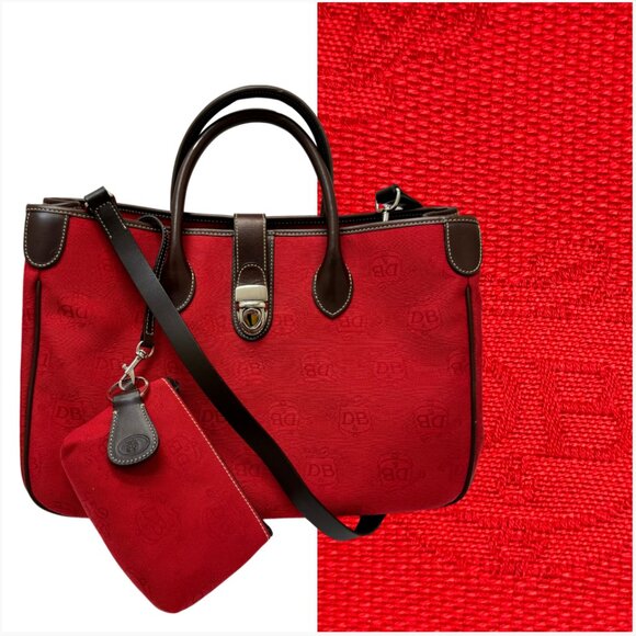 Dooney & Bourke Double Handle-Tote Satchel Donegal Crest Red-Brown Bag - Picture 1 of 12
